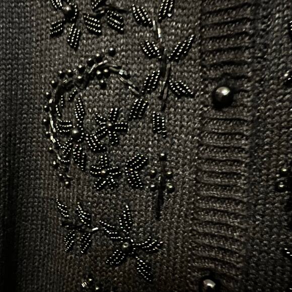 Vintage 80s Beaded Cardigan Sweater Size Medium Black Retro Style Rockabilly - Picture 6 of 11